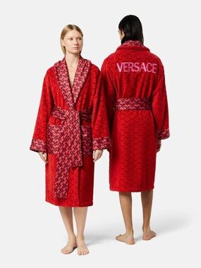 Versace Unisex La Greca Monogram Belted Bathrobe Size Medium